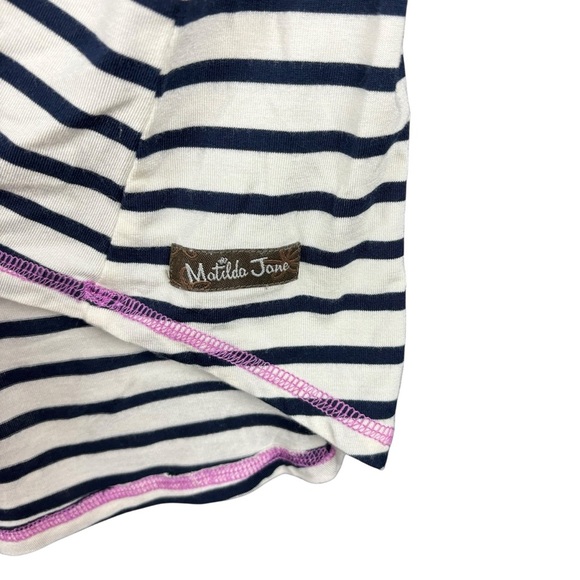 EUC Matilda Jane Adventure Begins Heartbeat Navy/White Striped Raglan top Sz M - Picture 4 of 10